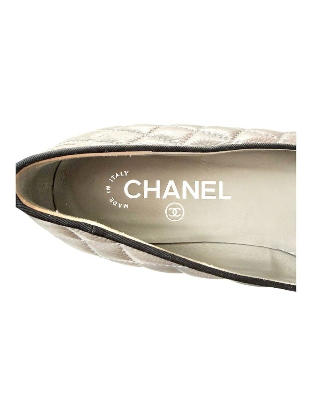 Chanel CC Quilted Cap Toe Ballet Flats Gray Black Leather EU 36.5 US 5.5-6 - Picture 10 of 13